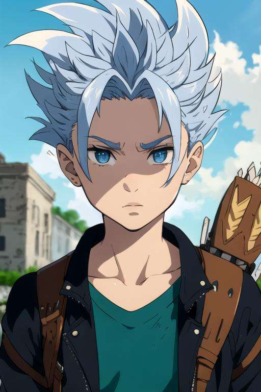 masterpiece, best quality, ultra-detailed, illustration, 1boy, solo, male focus, looking at viewer, upper body, depth of field, <lora:arden_nanatsu_no_taizai:0.78>, arden_nanatsu_no_taizai, spiked hair, blue eyes, blue hair, , jacket