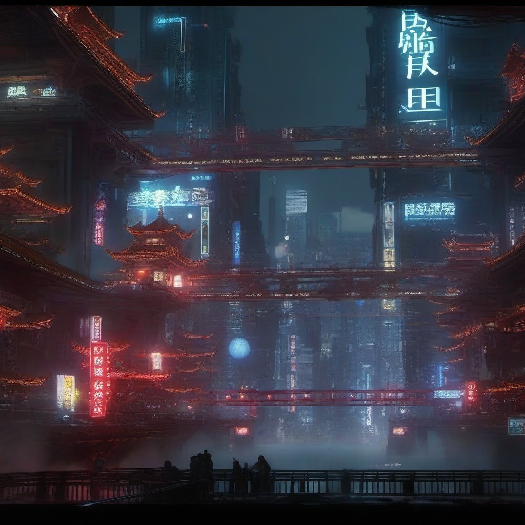 (dramatic, gritty, intense:1.4),masterpiece, best quality, 8k, insane details, intricate details, hyperdetailed, hyper quality, high detail, ultra detailed, Masterpiece,( Cyberpunk, Cyberpunk city:1.3),(Cyberpunk lights, light pollution:1.4), (wondering ghost), (wide bridge), (red Lycoris), Myths and Legends, smoke, tension lens, (chinese style architecture),science fiction, (mechanical joints), (mechanical parts), ((internal structure)), (detailed structure),mechanical internal structure, delicate internal structure,cables, wires, pistons, electricity, (glowing orbs), (luminous engine),  (energy core), ,  screws,  beautifully lit, ray tracing,scattered particles,  outdoors, detailed background, (neon lights)