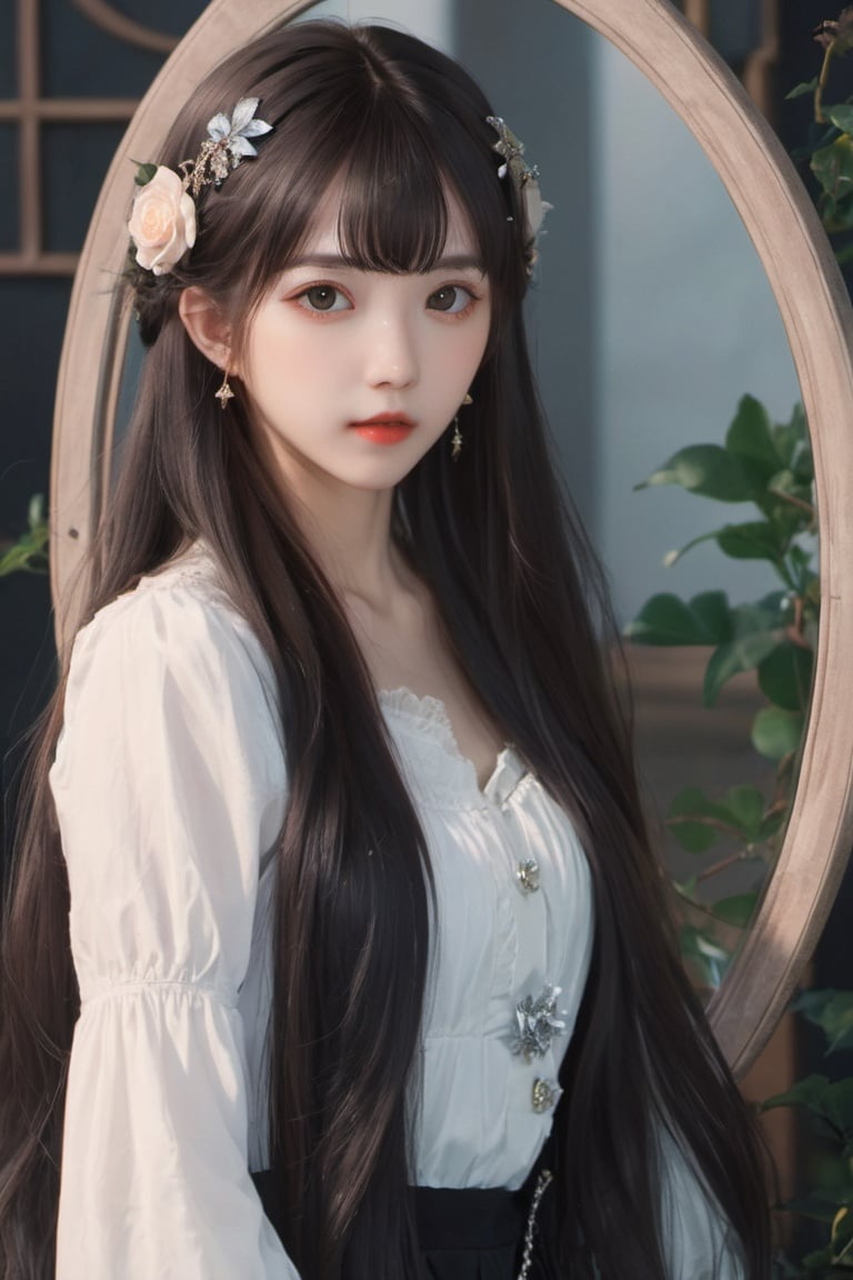 best quality,masterpiece,highres,cg,1girl,Photograph,high resolution,8k,mirror selfie,photo of a petite pretty 24 year-old woman with white long hair,anime art,dark,Gothic,,capricorn,