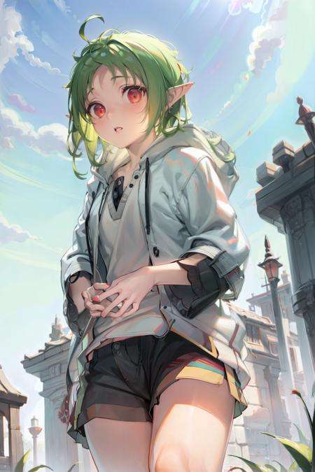 masterpiece, best quality,1girl,solo,green hair,red eyes,
