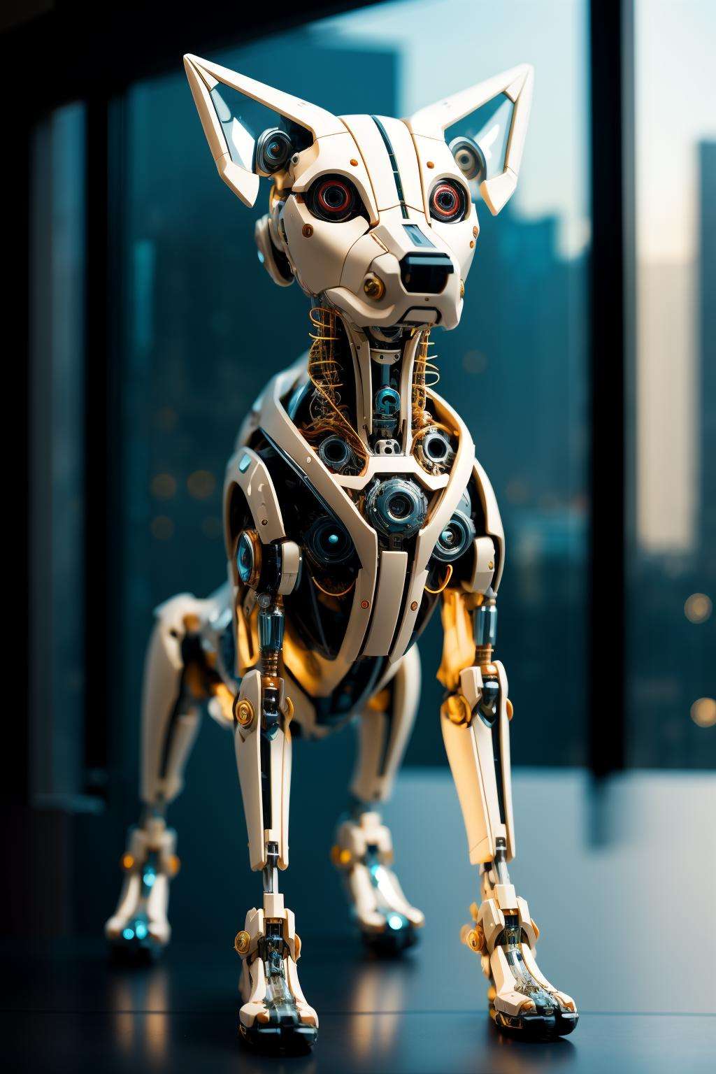 cyberpunk city in background,(sleek stealth),(transparent:1.5),<lora:Mechanicaldog:0.6>,Mechanical dog,(Mechanical parts:1.3),