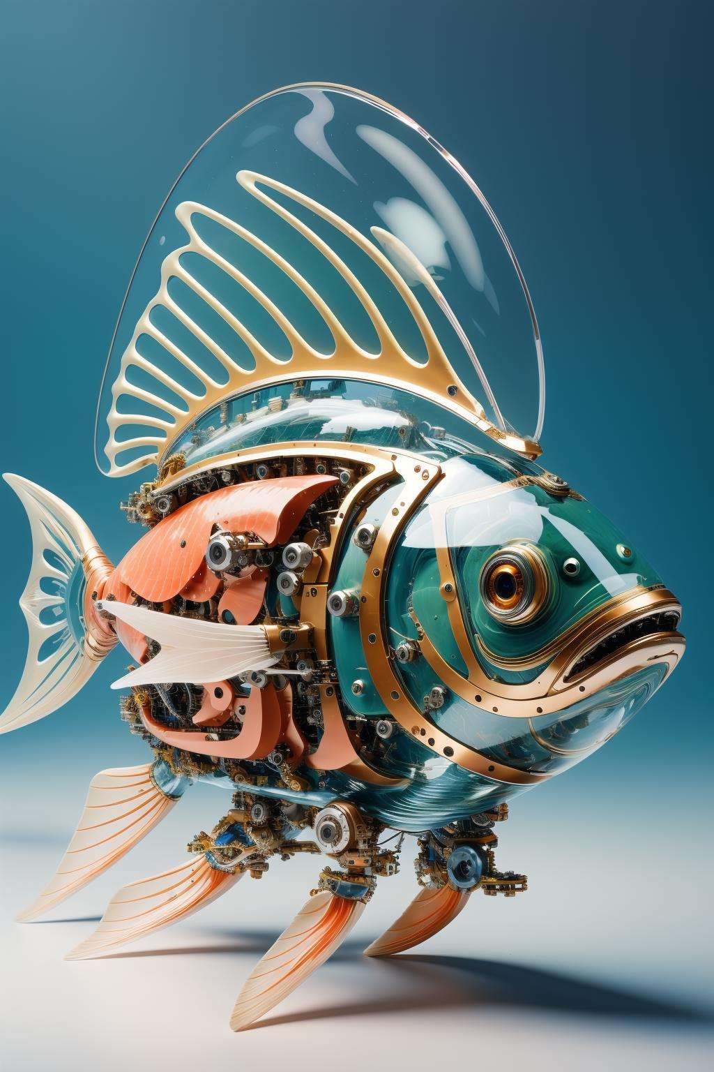 ((masterpiece)), ((best quality)), 8k, high detailed, ultra-detailed,(sleek stealth),<lora:Mechanicalfish:0.7>,Mechanical fish, Abundant marine life,(Coral reefs),(Deep Sea:1.5),(Mechanical parts:1.3), (transparent:1.5)