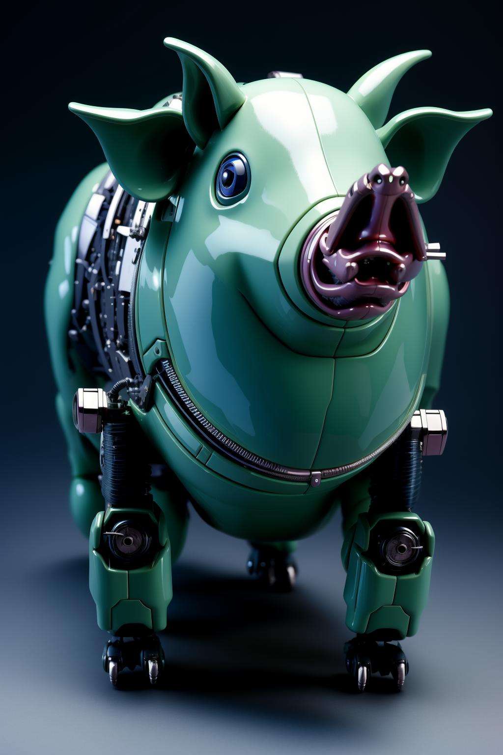 sleek black stealth mechanical pig,cyberpunk city in background,<lora:Mechanicalpig:0.7>