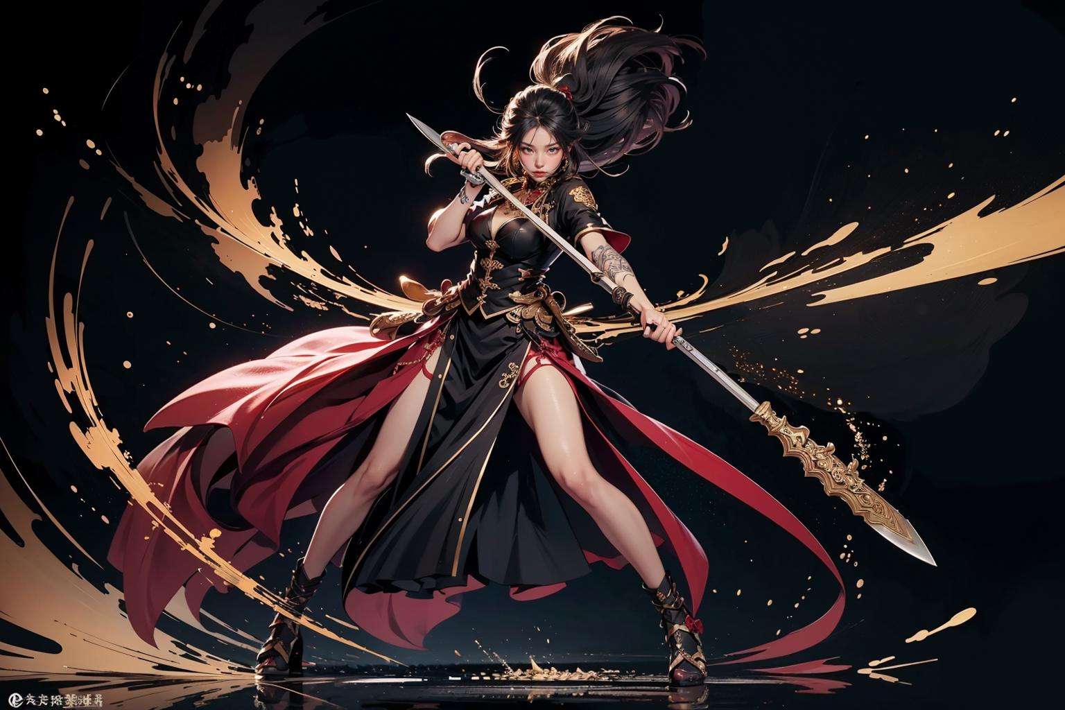 official art, unity 8k wallpaper, ultra detailed, beautiful and aesthetic, masterpiece, best quality,1girl,full body,skills_xuanwazhan, skills_pose, draw a knife, <lora:skills_v1:0.5>