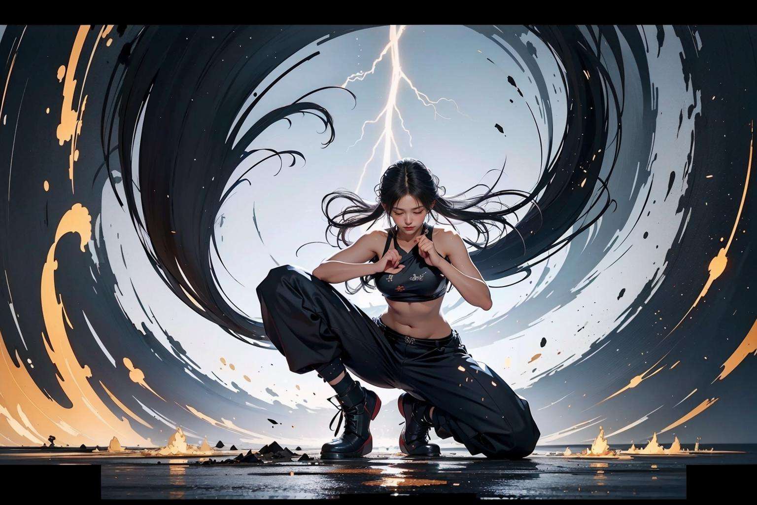 official art, unity 8k wallpaper, ultra detailed, beautiful and aesthetic, masterpiece, best quality,photorealistic,realistic,8k,1girl, solo, HAND,full body, skills_psoe, skills_xuanwozhan,meditation pose,<lora:skills_v1:0.5>, lightning bolt symbol, 