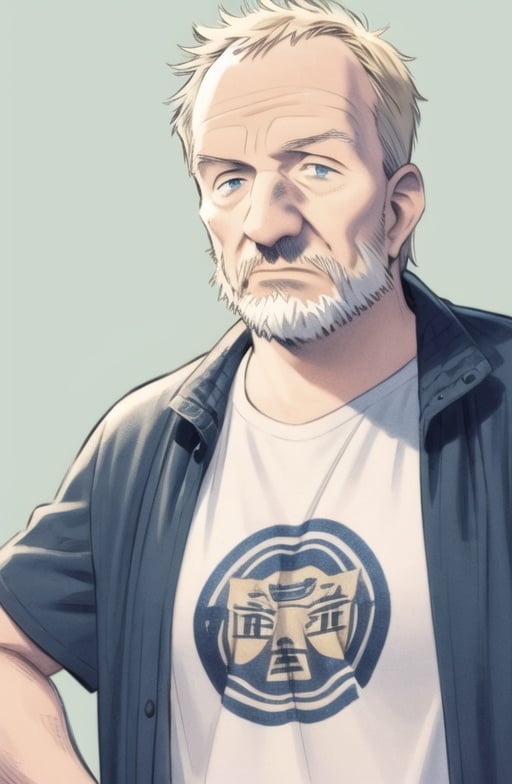 <lyco:naoki-08:1> 1boy blue eyes, blonde hair, green eyes, simple background, upper body, old man, beard, 