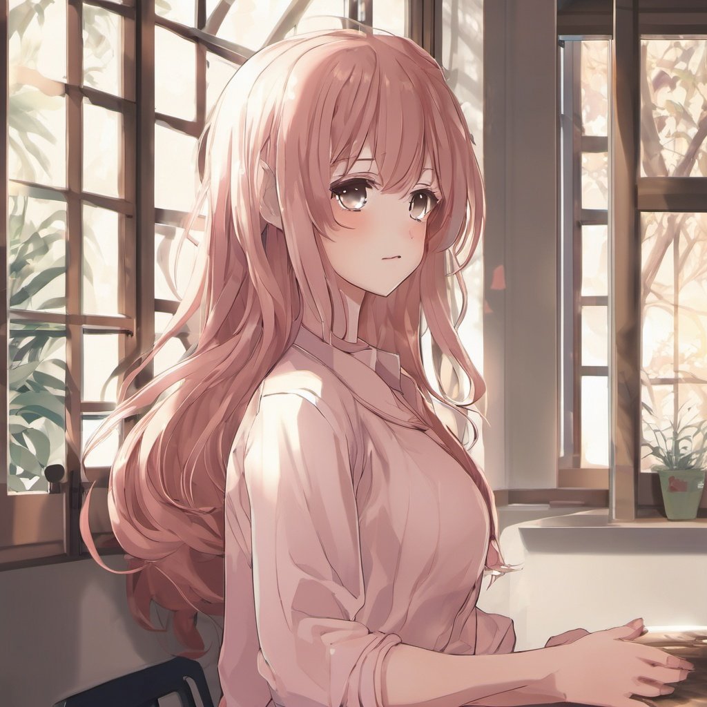 1girl, best quality,Anime style,solo,cute,long hair, indoors,  blush, no hands,looking at viewer, 