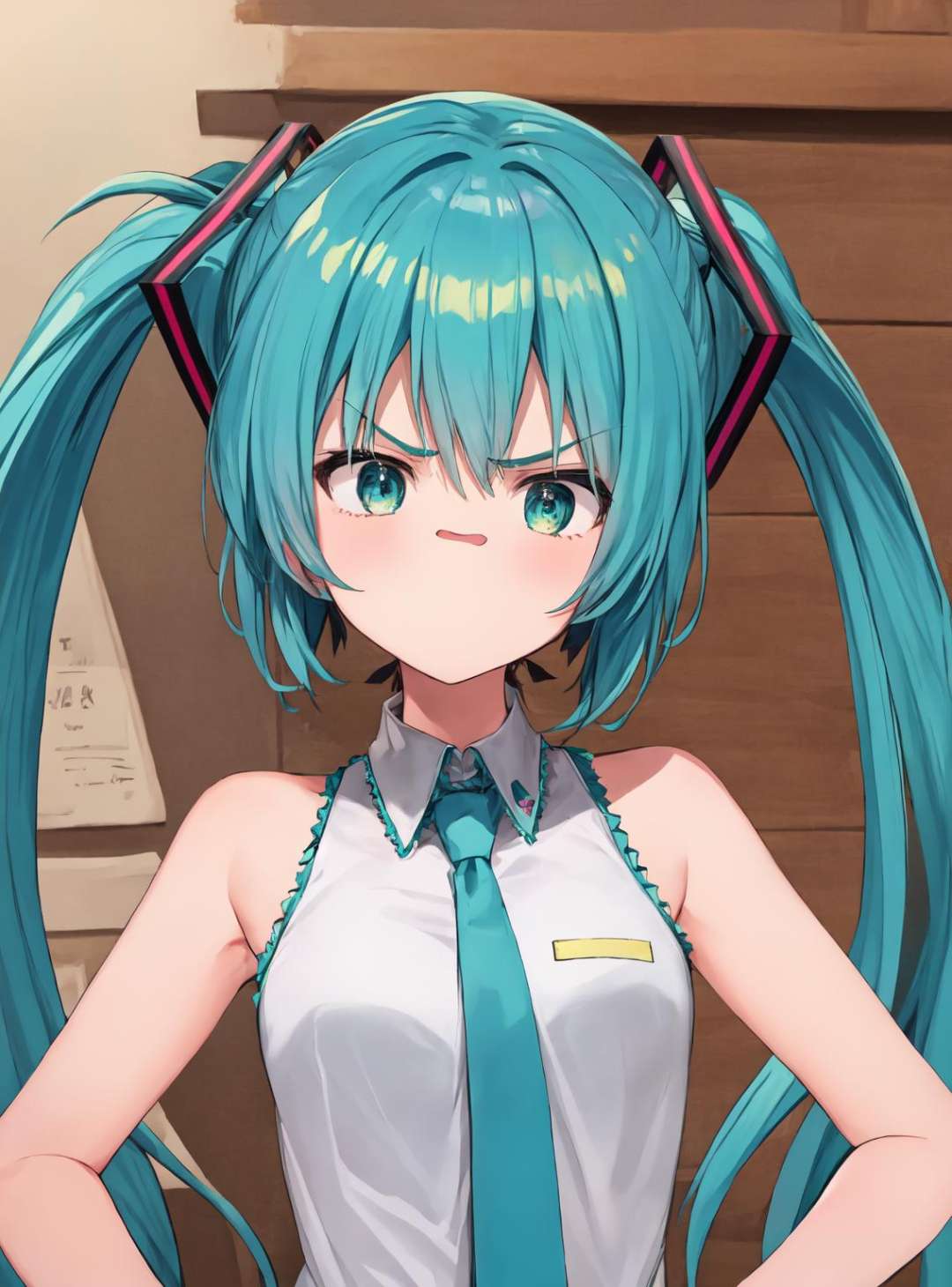(best quality), 1girl, angry, hatsune miku, twintails