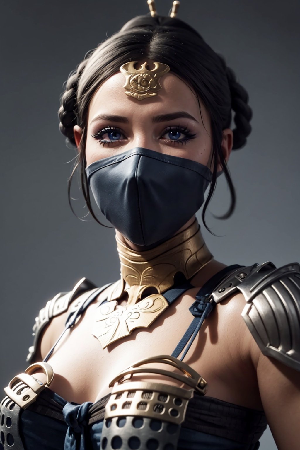 8k, best quality, real picture, intricate details, ultra-detailed, ultra highres, depth field,(photorealistic,realistic:1.2),masterpiece,photo of  kitana, armor, mask, blue eyes, braid, hair ornament, solo, sun, blue sky,best quality, realistic, photorealistic, (intricate details:1.2), (delicate detailed), (cinematic light), clear line, sharp focus, realistic face, detailed faceunity 8k wallpaper, ultra high res, (photorealistic:1.4), looking at viewer    <lora:KitanaMKX:1>