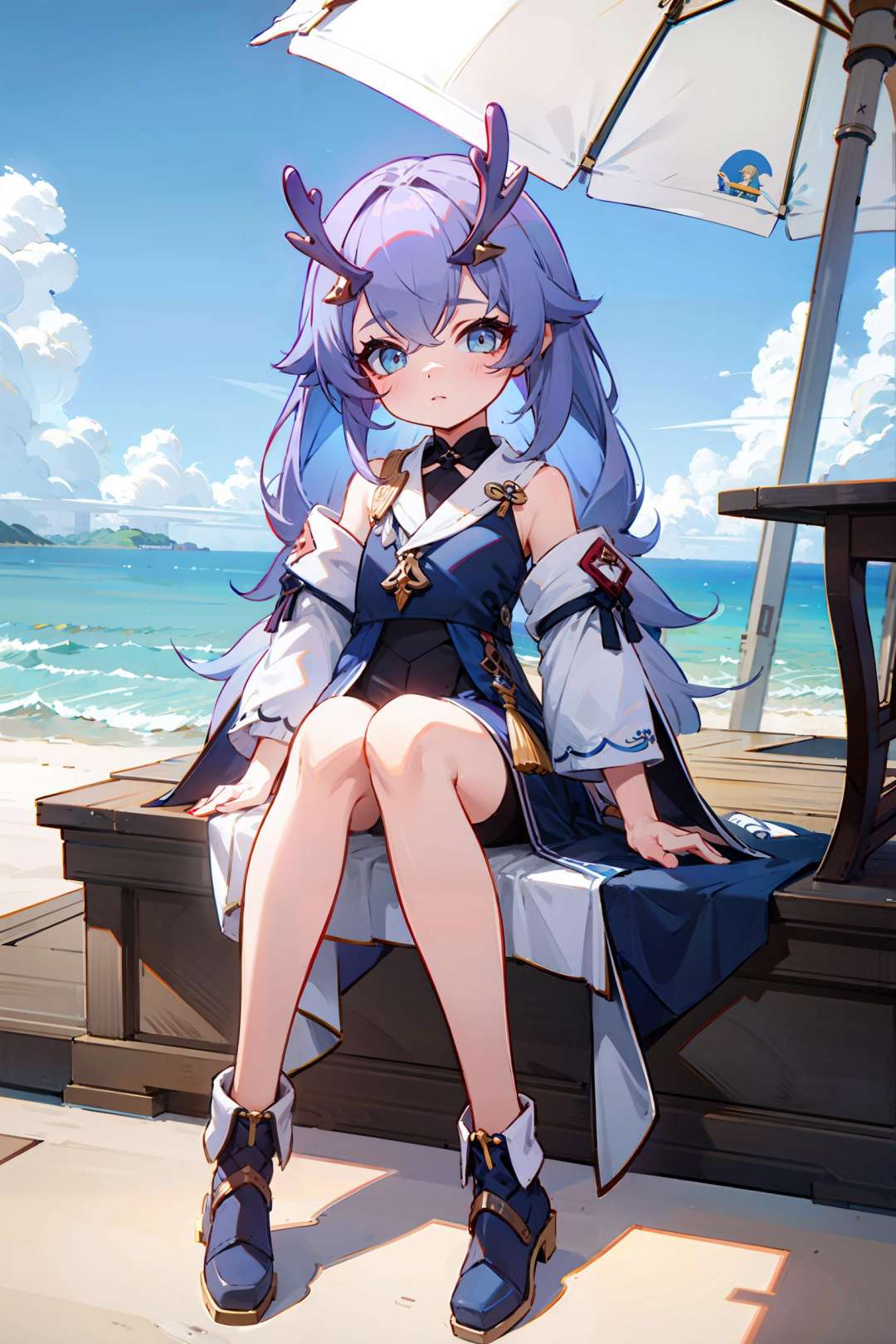 <lora:bengtie_bailu_v1.3:0.8>,bailu\(character\),sit,water,blue sky,little girl,beach,full body,best quality,masterpiece,illustration,extremely detailed,CG,unity,8k wallpaper,Amazing,finely detail,masterpiece,best quality,official art,extremely detailed CG unity 8k wallpaper,absurdres,incredibly absurdres,ultra-detailed,highres,(pureerosface_v1:0.5),(ulzzang-6500-v1.1:0.5),