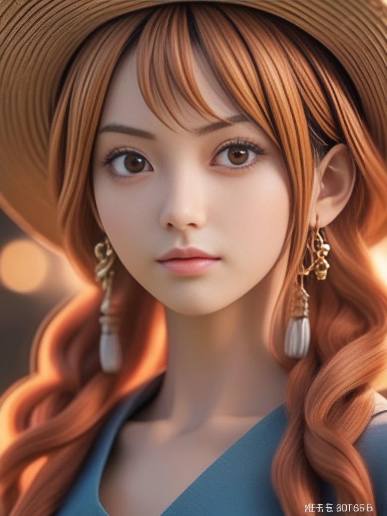 nikon RAW photo,8 k,Fujifilm XT3,masterpiece,best quality,realistic,photorealistic,ultra detailed,extremely detailed face,solo,Amazing,finely detail,ultra realistic details,sharp focus,highres,detailed skin,with soft lighting,real face,real skin,nice eyes,1girl,nami \(one piece\),<lora:nami:0.5>,