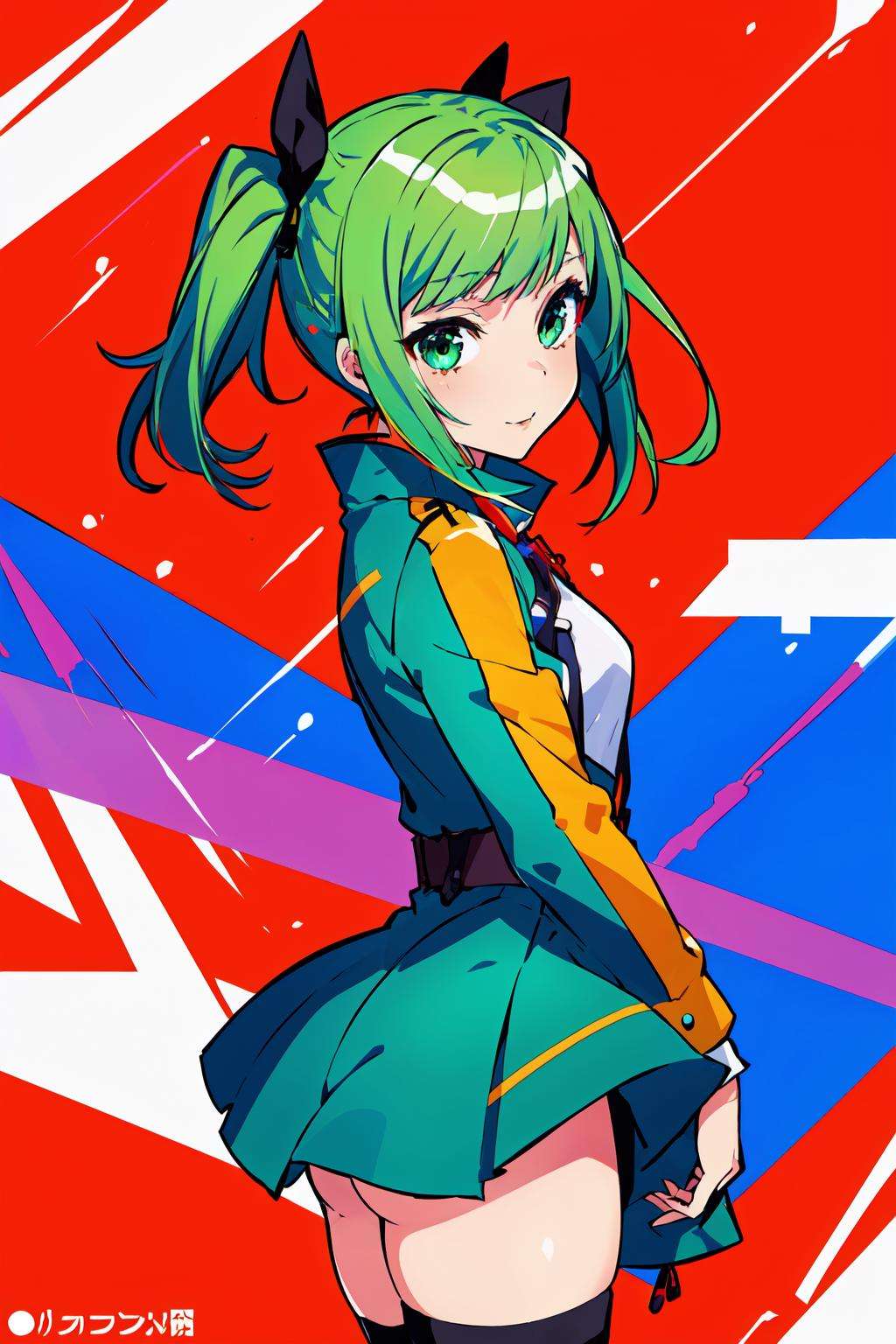 (masterpiece, best quality), ultra detailed, official art,1girl, solo, green hair,  <lora:col_20230709182603-000020:0.7>