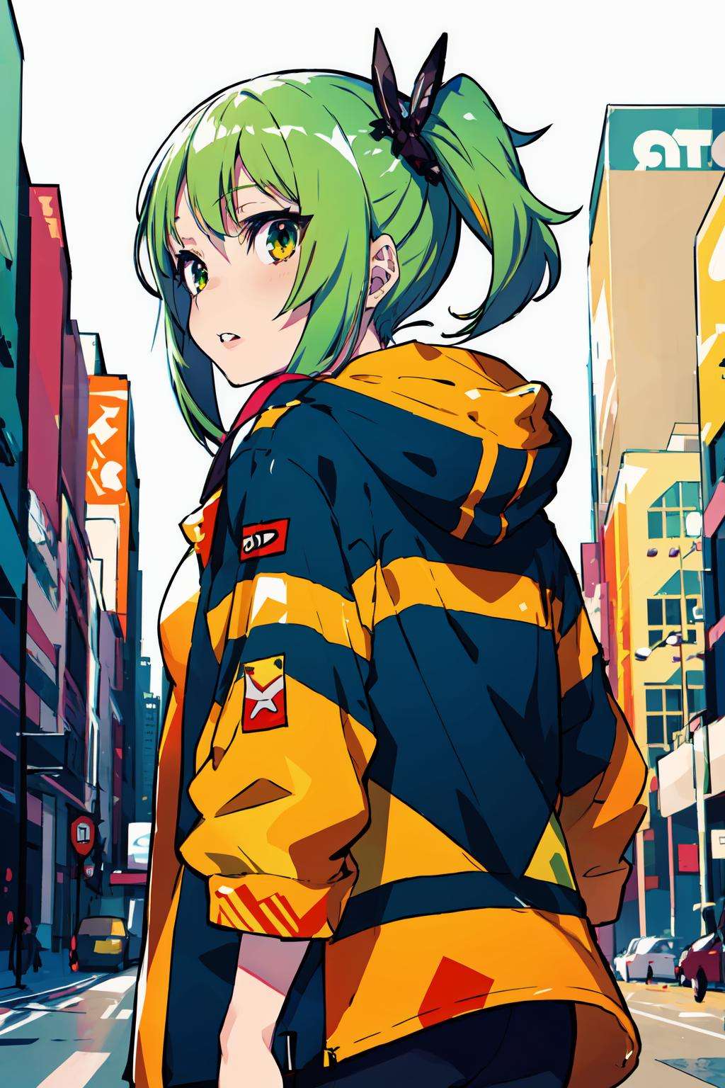 (masterpiece, best quality), ultra detailed, official art,1girl, solo, green hair,  <lora:col_20230709182603-000020:0.7>