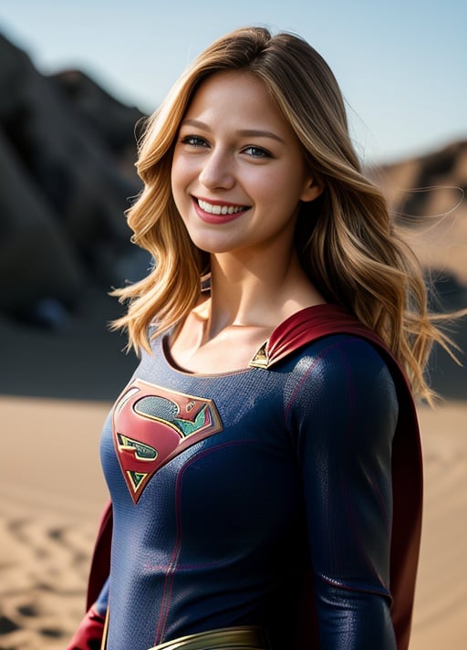 real, photoshoot, realistic, luminescent, atmospheric scene, masterpiece, best quality, (detail skin texture, ultra-detailed body:1.1), RAW photo, (high detailed skin:1.2), 8k uhd, dslr, film grain, Fujifilm XT3,<lora:melissabenoist_smf_lora_02-000001:0.9>, 1girl, melissabenoist-smf, blonde hair, blue eyes, realistic, blurry background, superhero, blurry, long hair, lips, jewelry, upper body, collarbone, solo, red cape, looking to the side, outdoors, solo focus, depth of field, (smile:1.2), looking at viewer, sunlight rays, armor