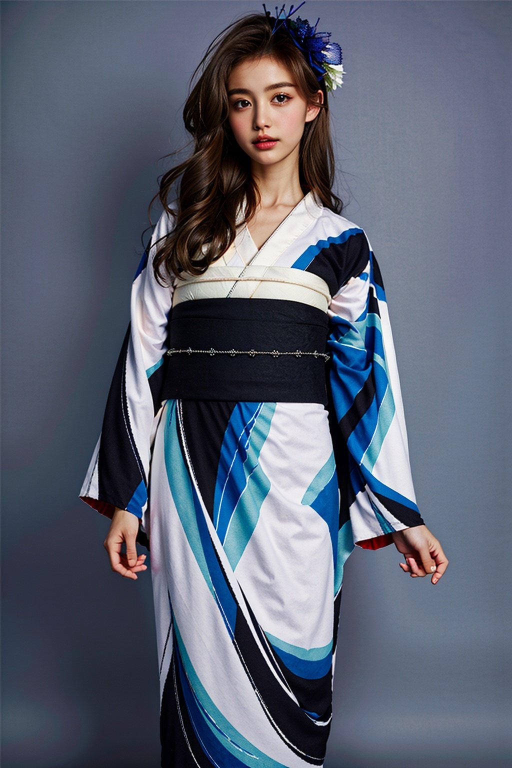 1girl,long hair,(((masterpiece, best quality))),(((flat-chested))),white blue yukata,yukata