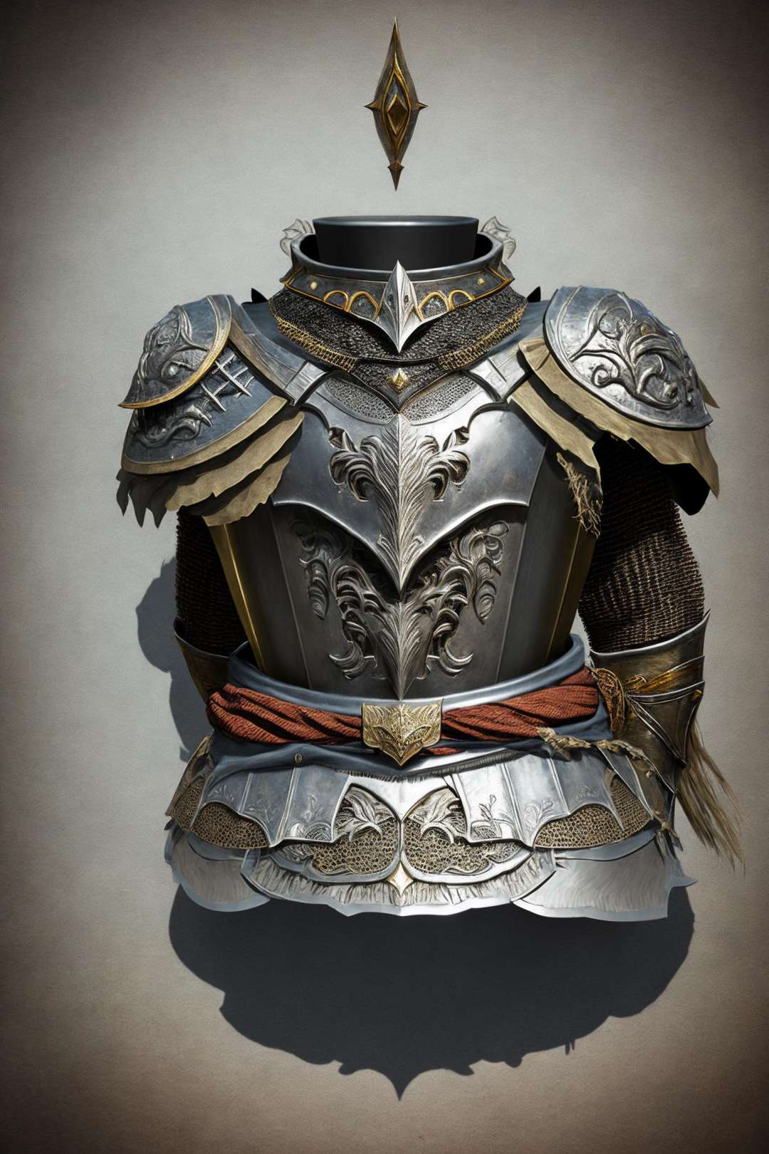 eldenring\(armor\), eldenringarmor, an detailed chest armor, gothic, trim,insignia, simple white background, no human, <lora:ER_ARMOR_Loha_V3:0.7>, 