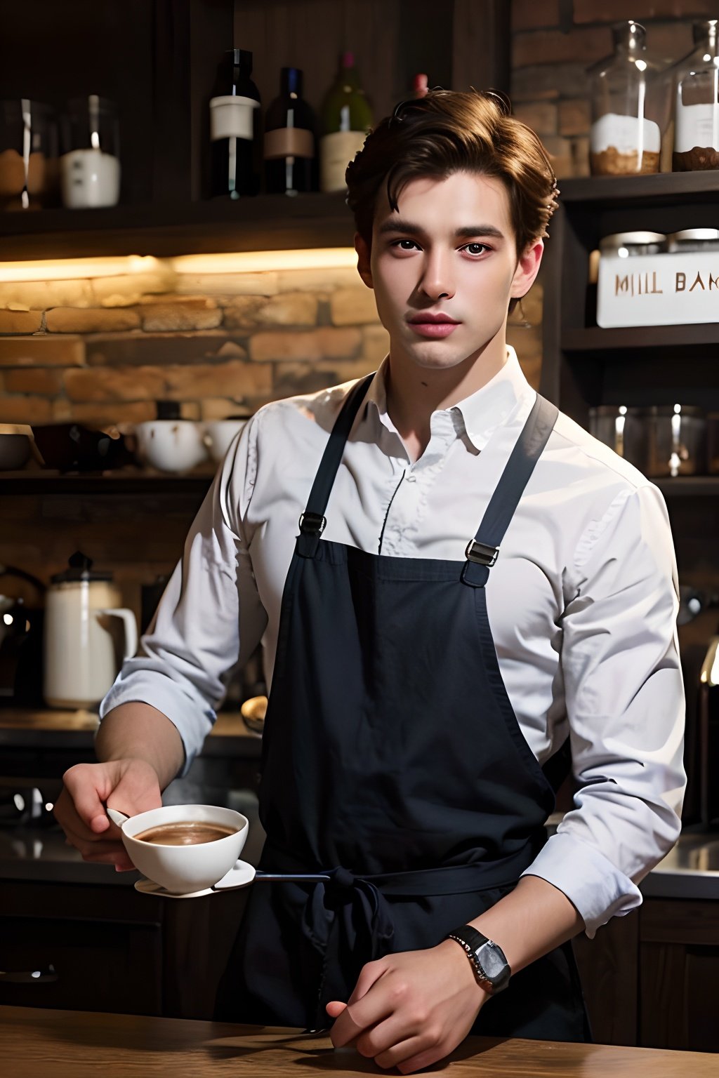 In the realm of enchanting coffee craftsmanship graced by the presence of a dashing figure hailing from the extraordinary lands of Britain emerges an exquisite and alluring barista whose youth enhances his remarkable handsomeness