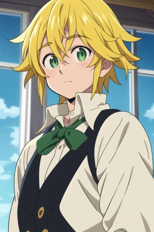 masterpiece, best quality, ultra-detailed, illustration, 1boy, solo, male focus, looking at viewer, upper body, , <lora:meliodas_nanatsu_no_taizai:0.70>, meliodas_nanatsu_no_taizai, blonde hair, green eyes, school uniform