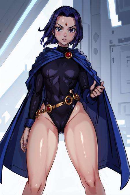 (masterpiece, best quality),  intricate details,1girl,  <lora:RavenTT:0.8> RavenTT, navy-blue cloak, black leotard, brooch, belt,   <lora:through_the_thighs:0.8> through_the_thighs,  thighs, thigh focus, 