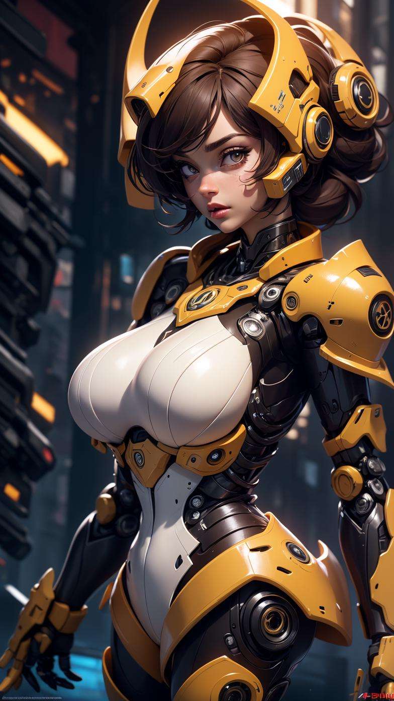 (masterpiece), best quality, high resolution, extremely detailed, detailed background, cinematic lighting, outdoor, ((1girl)), medium hair, medium breasts, mecha, bodysuit,