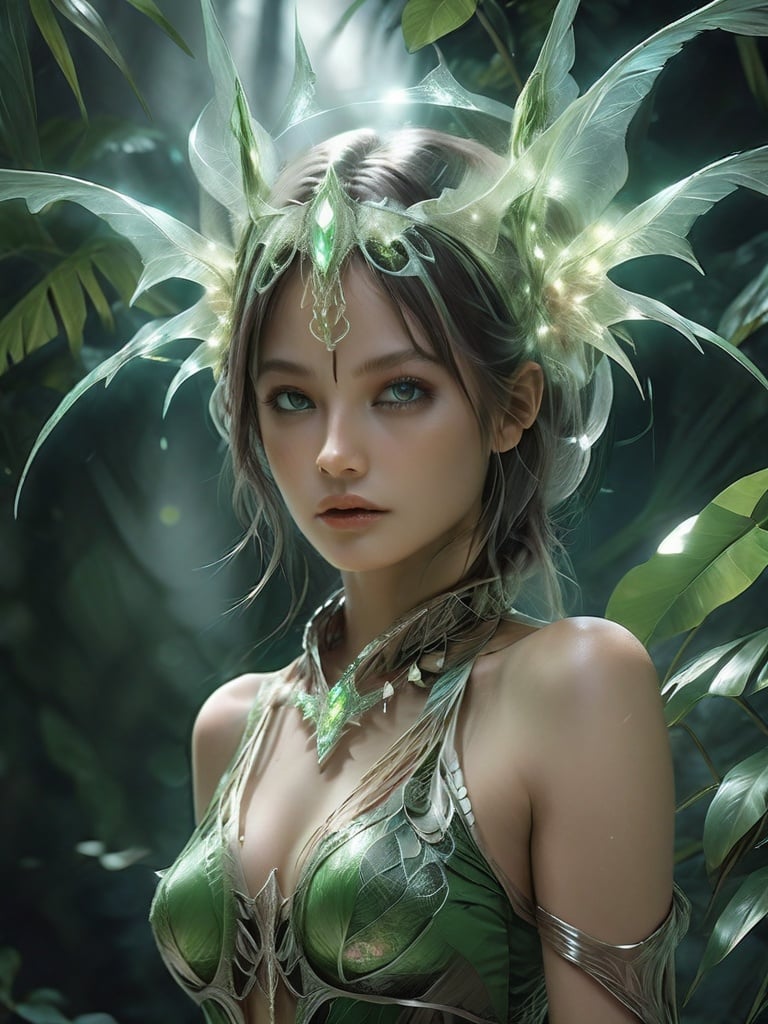 Masterpiece, ultra high resolution, artwork, magnificent contrast, fantasy, fantasy, atmosphere, girl, exquisite details, clear patterns, clear visuals, clarity, sophistication, realism, green theme