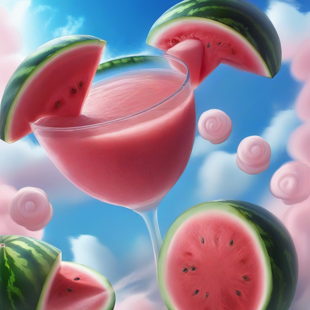 <lora:sdxl-000008:1> ,Watermelon juice, camisole, belching fan, cool and sultry, blue sky dragging thick marshmallows, it is July.,sakimichan 