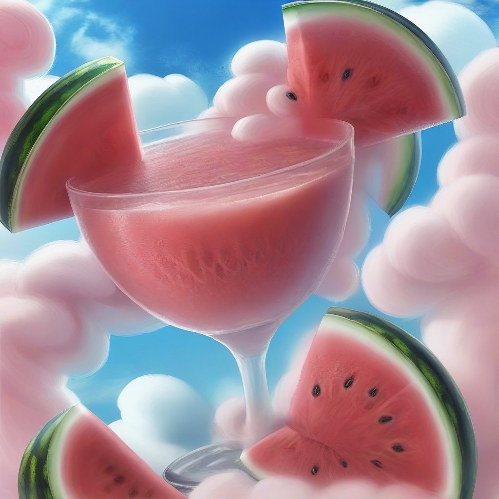 <lora:sdxl-000009:1> ,Watermelon juice, camisole, belching fan, cool and sultry, blue sky dragging thick marshmallows, it is July.,sakimichan 