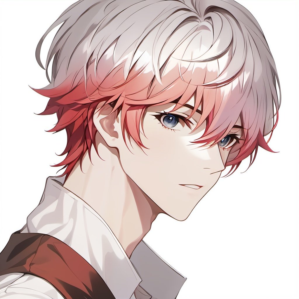  High Resolution, handsome boy, Colored hair,White Background,Anime
