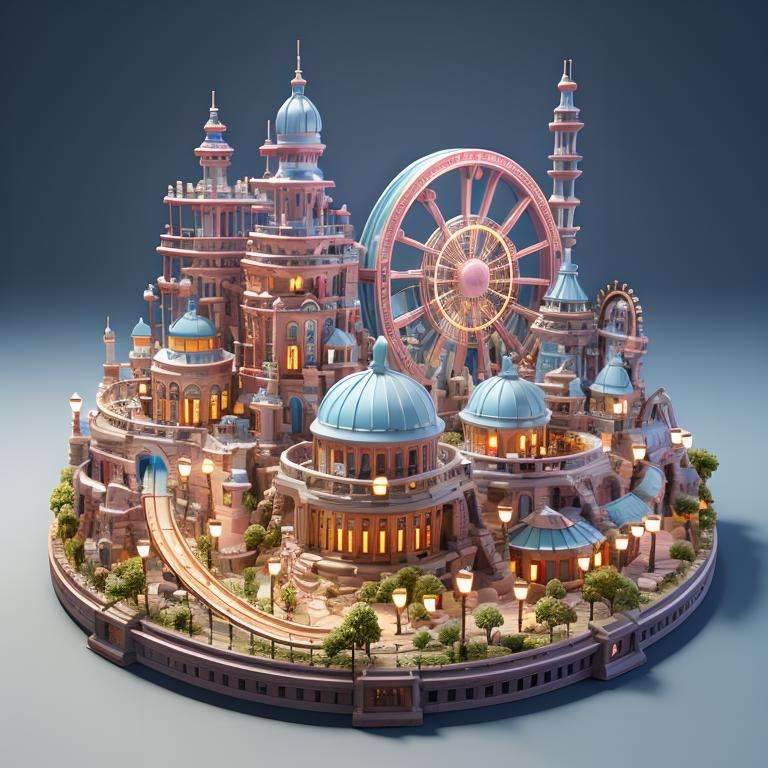 best quality,(masterpiece:1.1),amusement park,isometric view,high resolution,<lora:isometric view6:0.7>,detailed details,simple background,
