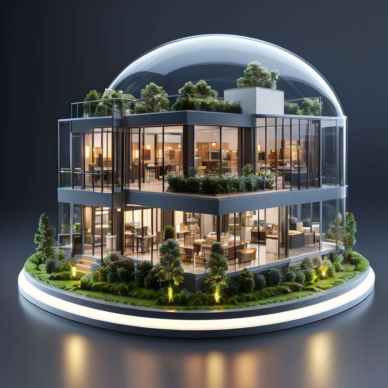 best quality,(masterpiece:1.1),villa,isometric view,high resolution,<lora:isometric view6:0.7>,detailed details,simple background,round light emitting base,night,