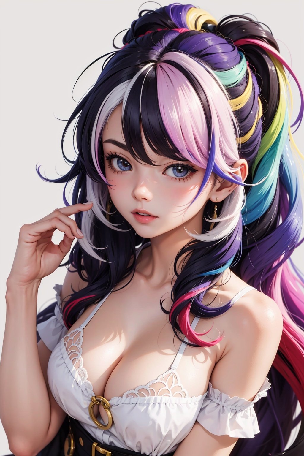 best quality, masterpiece, girl with really wild hair, mane, multicolored hair