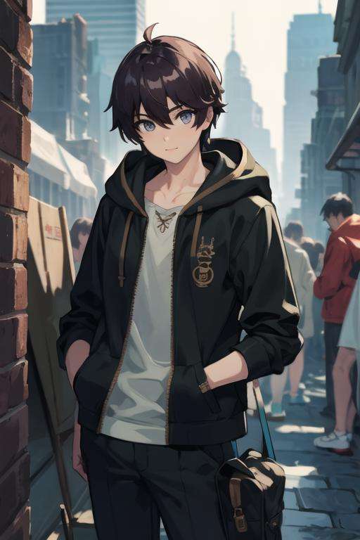 masterpiece, best quality, ultra-detailed, illustration, 1boy, solo, male focus, looking at viewer, , , <lora:noir_stalgia:0.74>, noir_stalgia, , hoodie