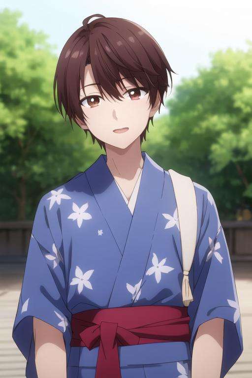 masterpiece, best quality, high quality, 1boy, solo, male focus, looking at viewer, upper body, depth of field, <lora:yuuta_kadowaki:0.70>, yuuta_kadowaki, , yukata