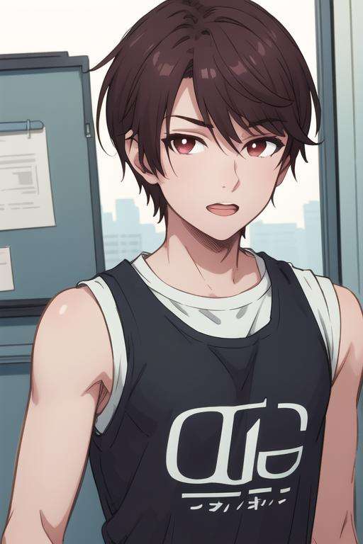 masterpiece, best quality, ultra-detailed, illustration, 1boy, solo, male focus, looking at viewer, , depth of field, <lora:yuuta_kadowaki:0.72>, yuuta_kadowaki, , tank top