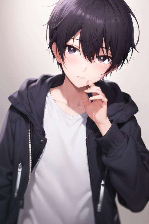 masterpiece, best quality, high quality, 1boy, solo, male focus, looking at viewer, upper body, depth of field, <lora:amane_fujimiya:0.76>, amane_fujimiya, black hair, black eyes, jacket