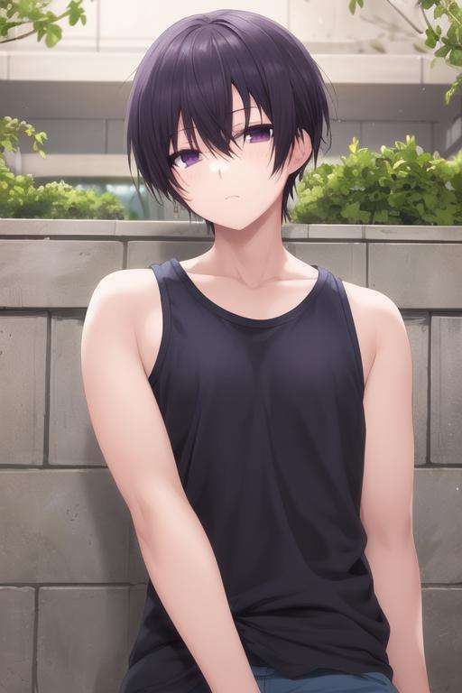 masterpiece, best quality, high quality, 1boy, solo, male focus, looking at viewer, , , <lora:amane_fujimiya:0.76>, amane_fujimiya, , tank top