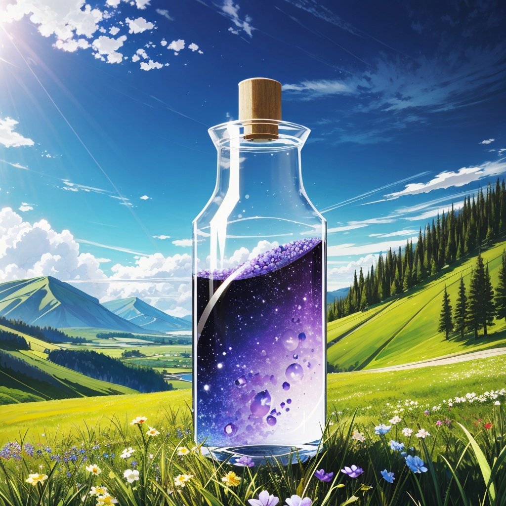 beautiful scenery nature glass bottle landscape, purple galaxy bottle