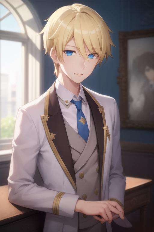 masterpiece, best quality, high quality, 1boy, solo, male focus, looking at viewer, , depth of field, <lora:geordo_stuart:0.72>, geordo_stuart, blonde hair, blue eyes, formal, necktie, dress shirt