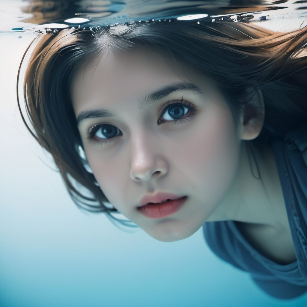 1 girl, underwater,macro shot