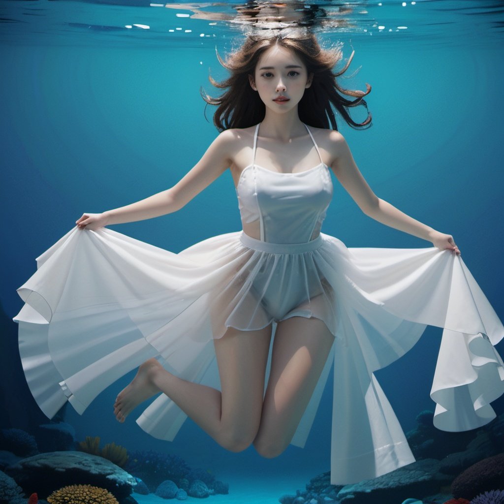 1 girl, (underwater:1.3),full body, nice hands, nice face