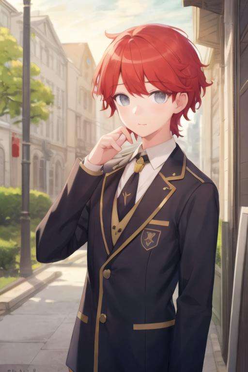 masterpiece, best quality, ultra-detailed, illustration, 1boy, solo, male focus, looking at viewer, , depth of field, <lora:sirius_dieke:0.72>, sirius_dieke, red hair, grey eyes, school uniform