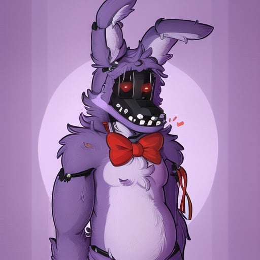 anthropomorphic, detailed fur, (fluffy anthro furry:1.5), furry, cute face,purple fur, rabbit ears  <lora:fnaf withbonnie-05:1> withbonnie, masterpiece, best quality