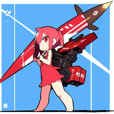 <lora:Eiken3kyuboyArtist-20:1>,    full body,  chibi, 1girl,  ( giant missile :1.1)  , 