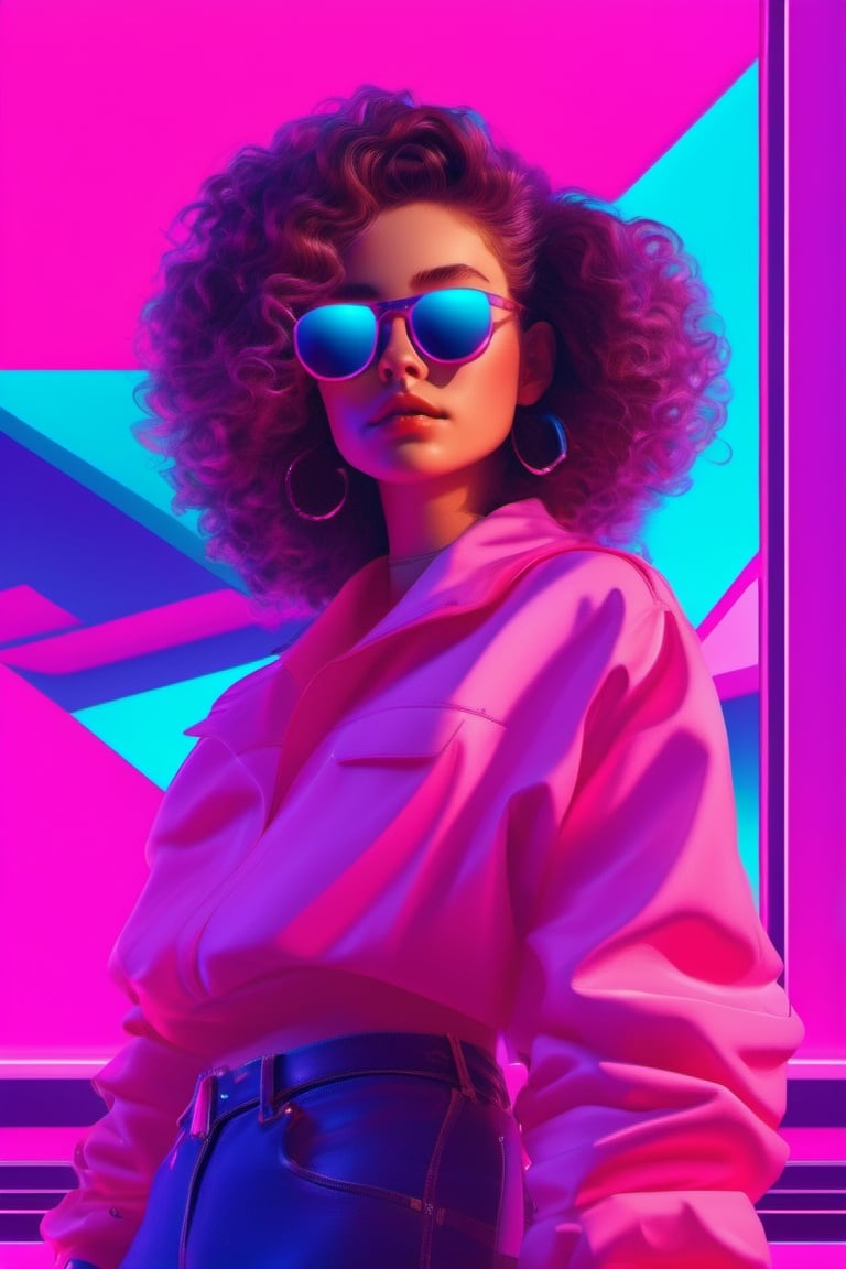<lora:vaporwave_xl-off:1> vaporwave style,1girl,solo, upper  body , curly hair, sunglasses,portrait,8k, super high quality,absurdres, cinematic lighting