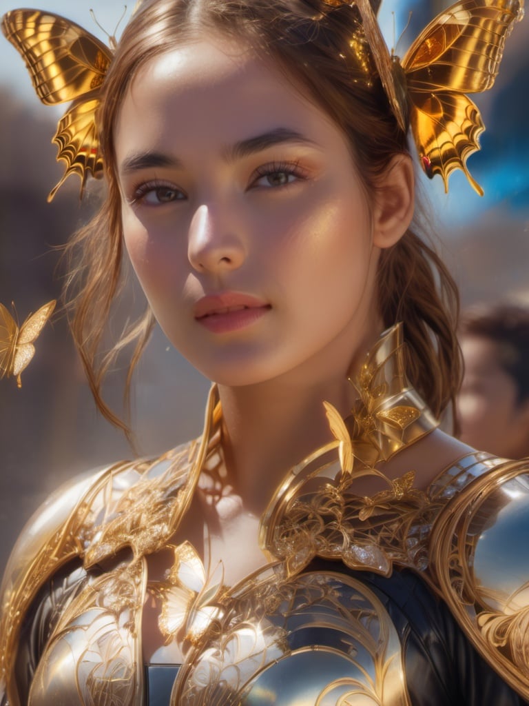 8k portrait of beautiful cyborg with brown hair, intricate, elegant, highly detailed, majestic, digital photography, art by artgerm and ruan jia and greg rutkowski surreal painting gold butterfly filigree, broken glass, (masterpiece, sidelighting, finely detailed beautiful eyes: 1.2), hdr,<lora:ch3ls3a_SDXL-000004:1:1>