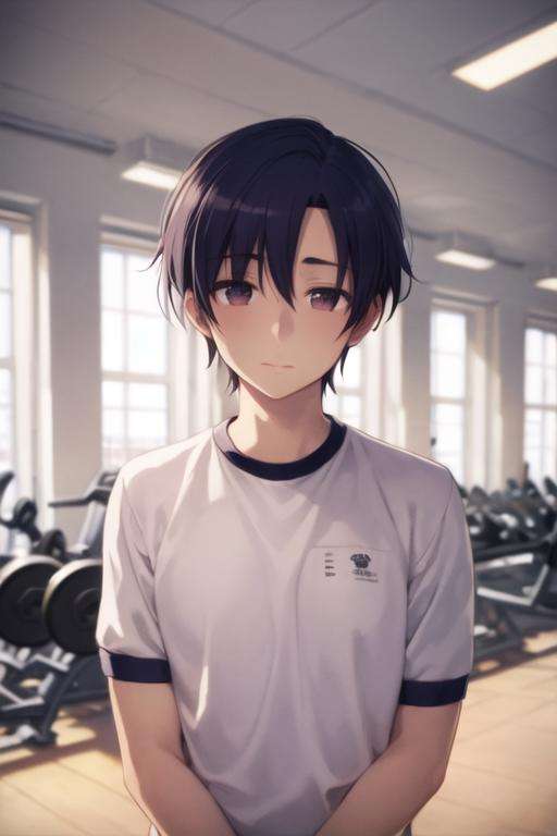 masterpiece, best quality, ultra-detailed, illustration, 1boy, solo, male focus, looking at viewer, upper body, depth of field, <lora:nicol_ascart:0.76>, nicol_ascart, , gym uniform