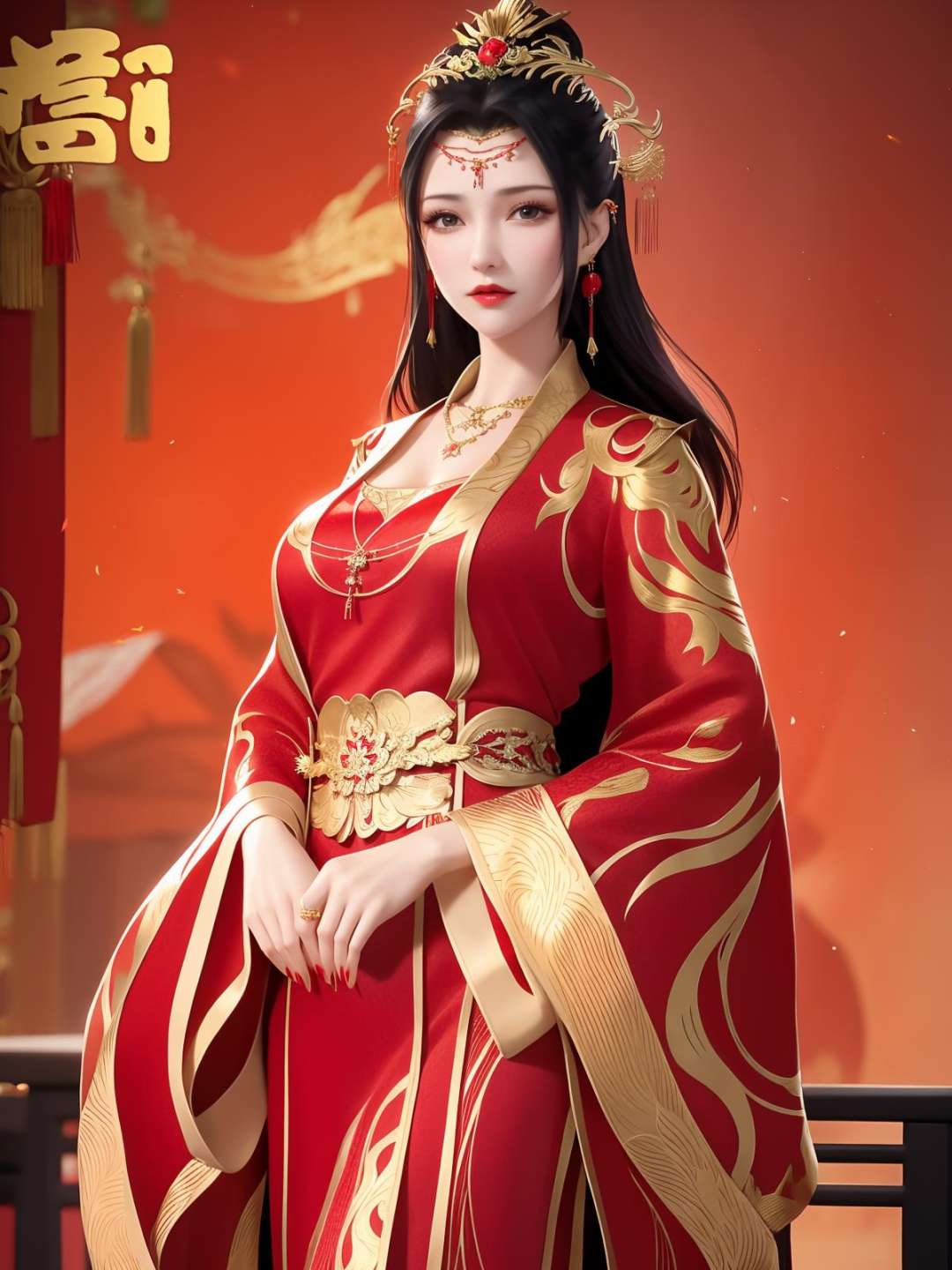 1girl,mature female,cityscape,night,looking at viewer,long hair,jewelry,hair ornament,earrings,red dress,chinese clothes,necklace,wide sleeves,sash,forehead jewel,cowboy shot,<lora:DPCQyunyunHF_20230801192746:0.8>,