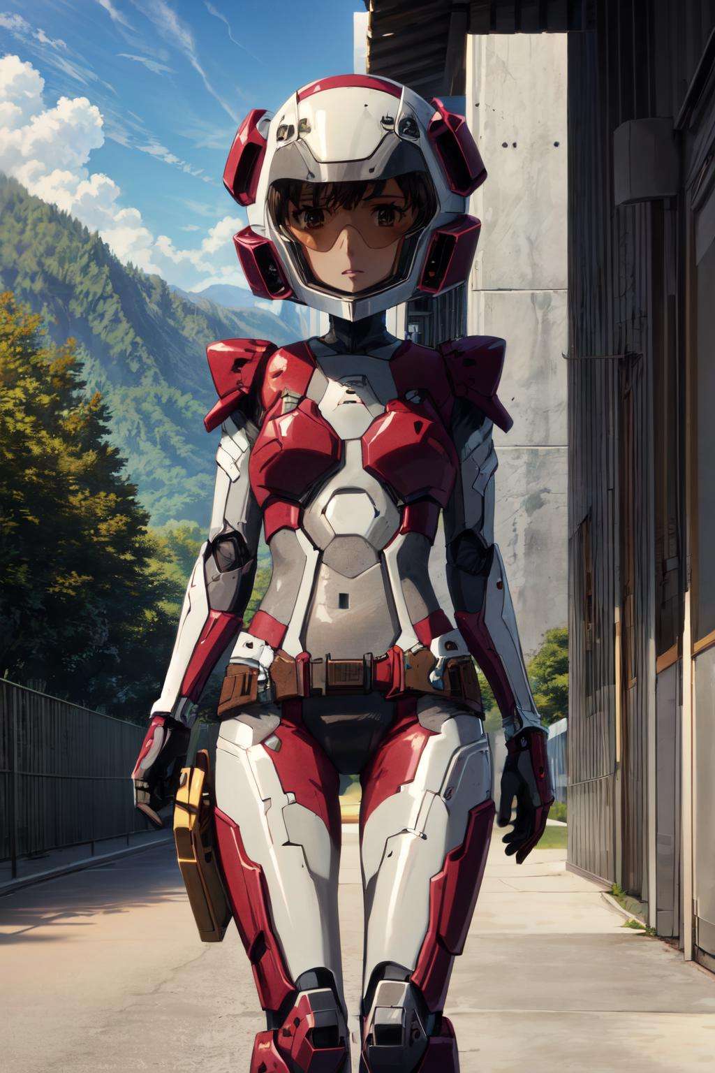 1girl, (masterpiece:1.3), (high resolution), (8K), (extremely detailed), (4k), (pixiv), perfect face, (best quality), (super detailed), (textured skin:1.3), <lora:aico_tachibana-09:0.8>, aico tachibana, helmet, bodysuit, mecha, pilot suit, outdoors, ruins, plants, standing, <lora:more_details:0.6> 