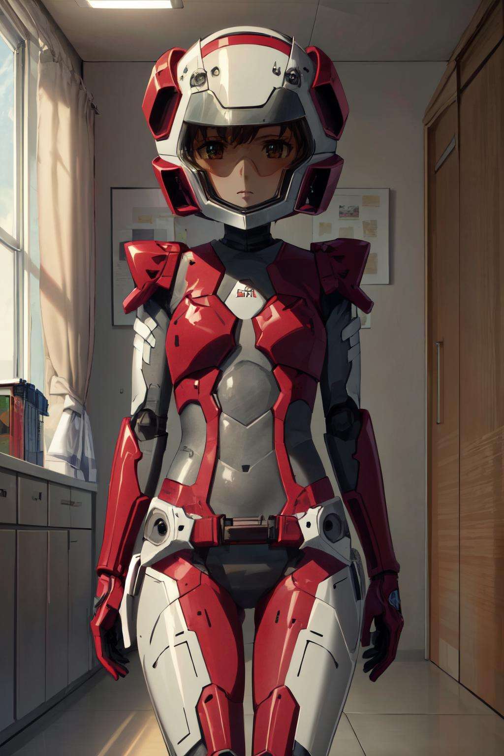 1girl, (masterpiece:1.3), (high resolution), (8K), (extremely detailed), (4k), (pixiv), perfect face,  (best quality), (super detailed), (solo), (textured skin:1.3), aico tachibana, helmet, bodysuit, mecha, pilot suit, room, <lora:aico_tachibana-09:0.8>, <lora:more_details:0.4> 