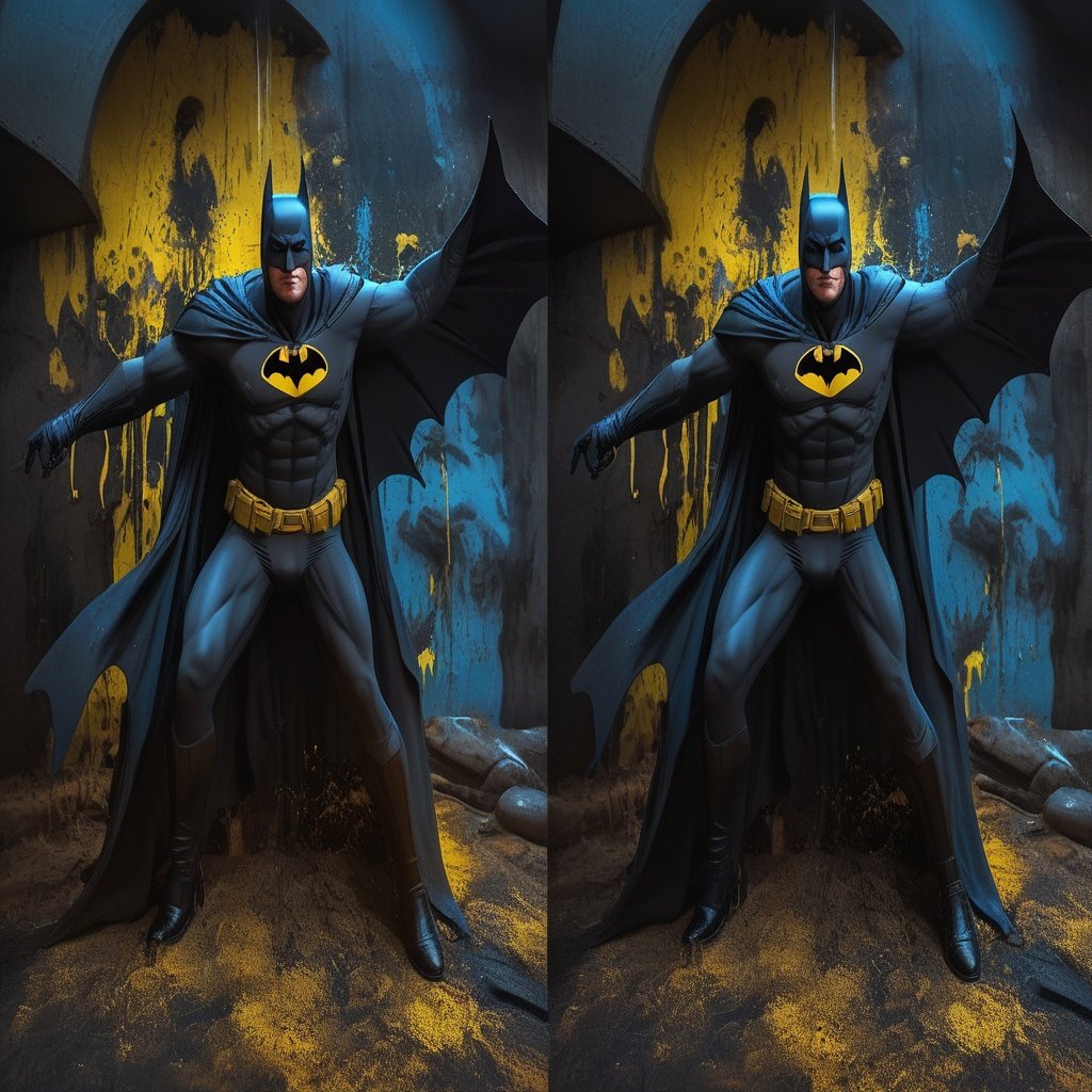 (StereoCam:1.1) cinematic Splash art, Batman, splash style of bright color paint, contour, hyperdetailed intricately detailed , unreal engine, fantastical, intricate detail, splash screen, complementary colors, fantasy concept art, 8k resolution, deviantart masterpiece, oil painting, heavy strokes, paint dripping, splash art, realistic, highly detailed , (StereoCam) , VRview  <lora:Stereocam:0.7> <lora:VRview_SDXL:0.3>